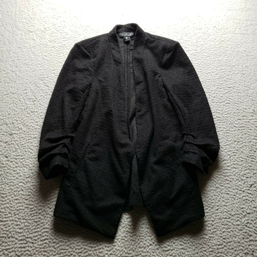Rachel Zoe Blazer Jacket Womens Small Black Textured Knit Open Front Unlined